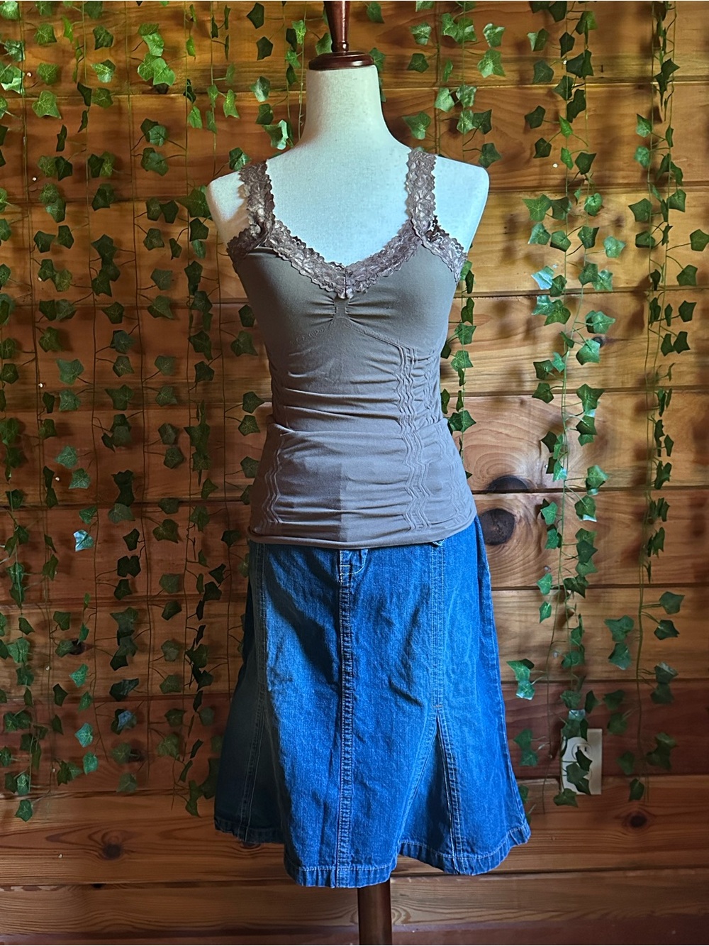 Lace-Trim Taupe Women's Camisole Tank Top